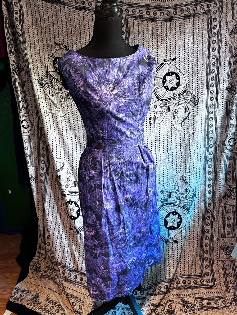 What Katie Did Purple Floral 40s Style Boat Neck Pencil Dress Women’s UK 8/ US 4